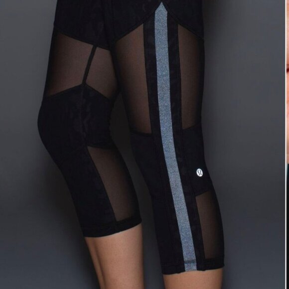 Lululemon Mesh With Me Crop Size 4 Animal Swirl Embossed Black Camo - Picture 2 of 13